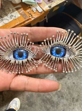 金色眼睛太阳耳钉中古vintage古董风复古恶魔之眼夸张流苏耳环女