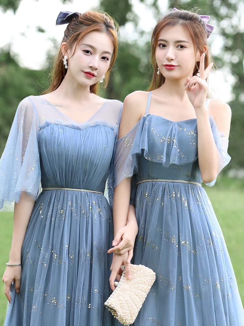 伴娘服女2024新款轻奢亮片高级修身显瘦姐妹裙主持表演合唱礼服裙
