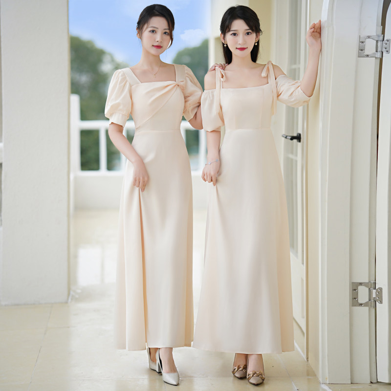 香槟色伴娘服长款2024春夏新款结婚姐妹裙伴娘团仙气质中长礼服裙