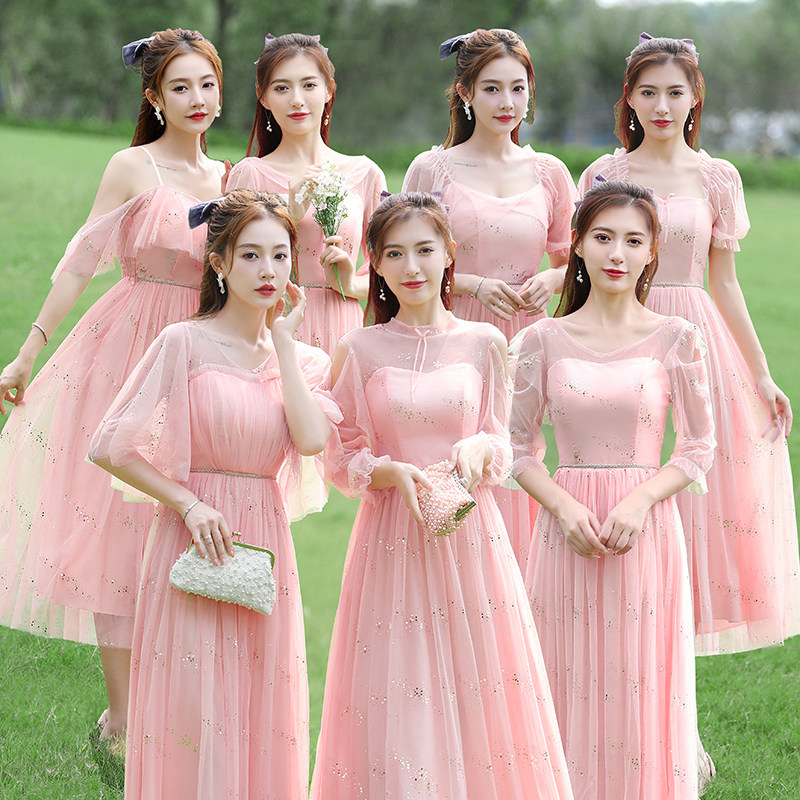 伴娘服仙气质2024新款轻奢亮片中长款长款修身显瘦姐妹团礼服裙女