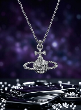 薇安太后经典立体星球项链 土星环通勤小众设计感镶钻锁骨链