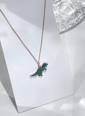 欧美外贸 简约潮时尚小巧闪钻精致小恐龙项链个性复古动物锁骨链