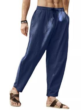 Men's loose cotton linen drawstring hip-hop lantern panties