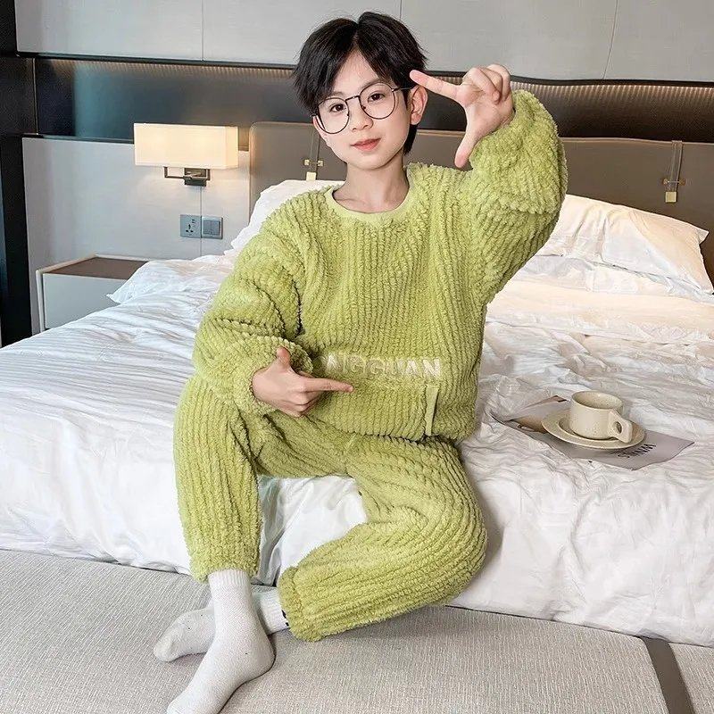 儿童睡衣法兰绒秋冬季新款大童睡衣束脚保暖珊瑚绒男童家居服套装,淘宝优惠券,粉丝福利购,淘宝优惠卷