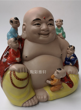 包邮石湾陶瓷公仔家居装饰摆件客厅桌面中式人物纯手工艺多子佛