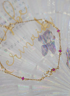 HONEY.14k金双子星手链 纯金极细闪闪星星日系小众星座情人节礼物