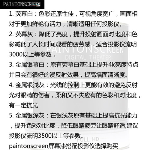 漆屏3D投影漆幕布漆抗光涂料高清墙面漆定制工程荧幕油漆投影仪漆 - 图1