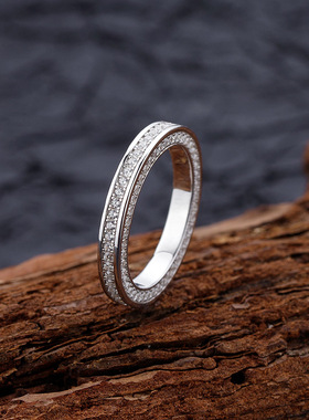 S925纯银满天星排钻欧美简约高级感镶嵌满钻戒指叠戴排戒情侣礼物