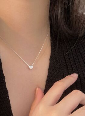 S925纯银轻奢爱心项链女日韩精致小清新简约心形锁骨链颈链潮