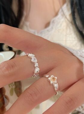 S925纯银爱心开口戒指轻奢百搭