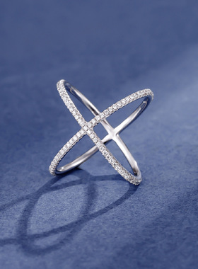 小众设计S925纯银十字交叉X戒指女时尚气质简约轻奢食指指环送礼