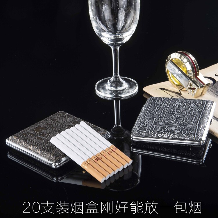 男士装烟盒子20支装超薄便携自动翻盖创意进口防潮复古香菸金属_虎窝淘