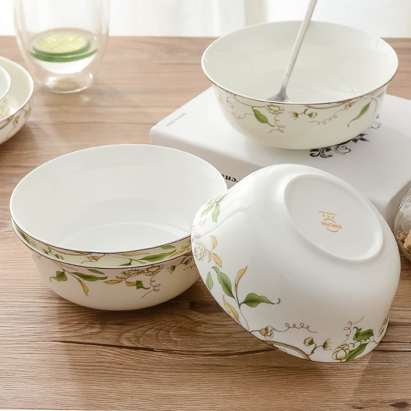 家用骨瓷碗4只装 大碗汤碗6英寸面碗陶瓷碗米饭碗套装微波炉餐具 - 图0