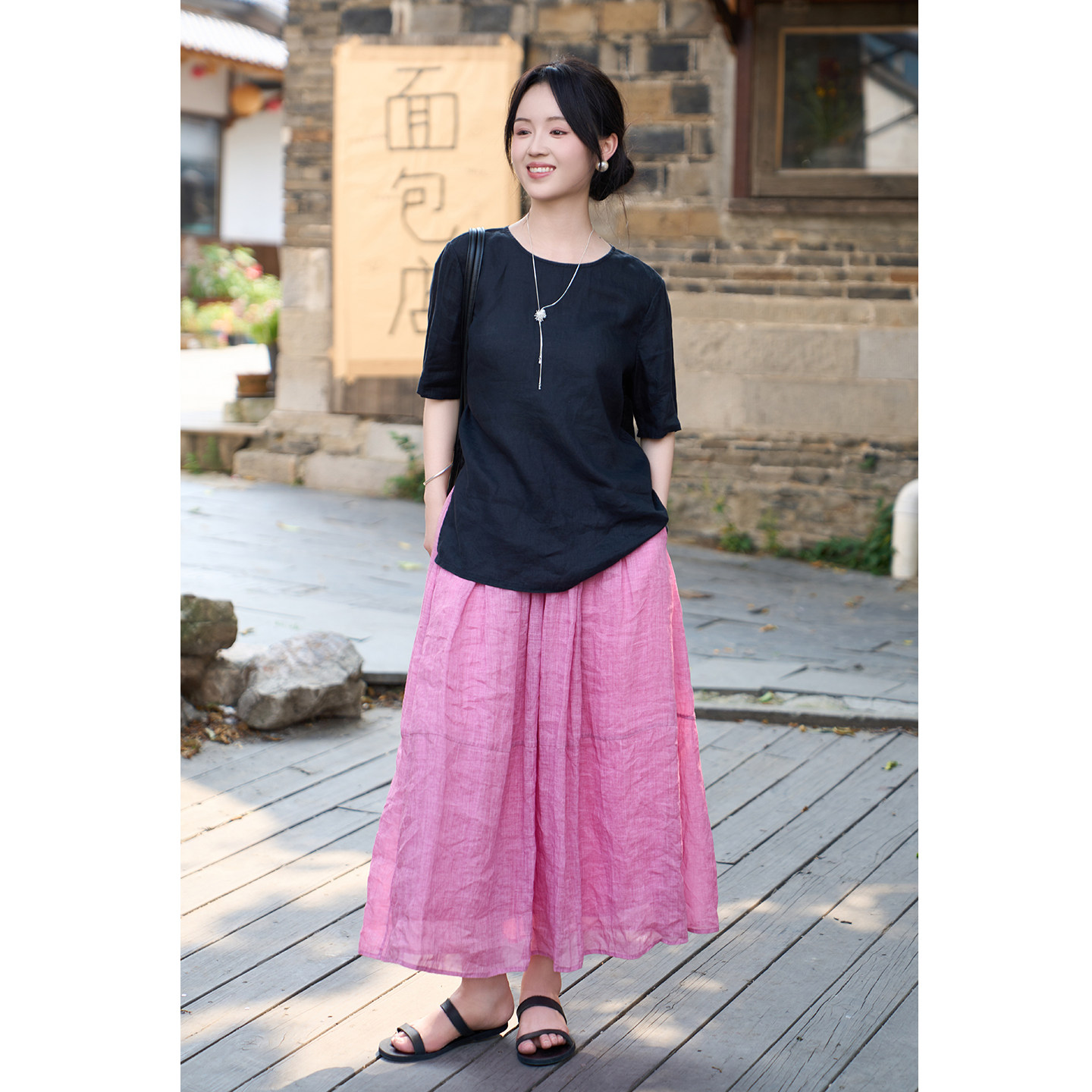 忘城A1353座/燃夏/夏60支轻薄苎麻透气炒色a字半身裙宽松飘逸半裙 裙显实拍商品图