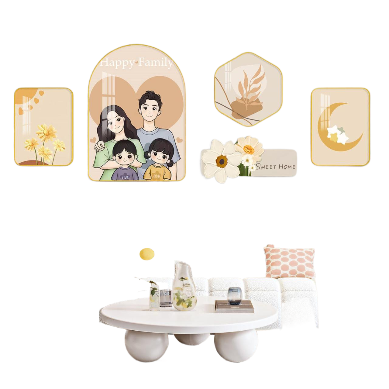 北欧小清新五连客厅背景墙装饰画组合壁奶油风沙发背景墙钟表挂画,淘宝优惠券,粉丝福利购,淘宝优惠卷