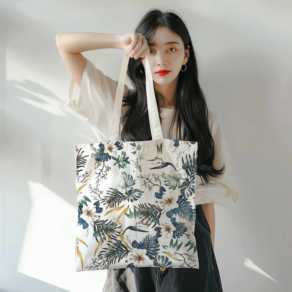 复古文艺植物印花帆布包通勤上学大容量单肩包笔记本托特包通勤包