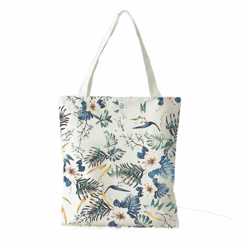 复古文艺植物印花帆布包通勤上学大容量单肩包笔记本托特包通勤包