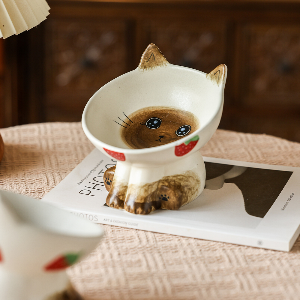 猫碗陶瓷高脚保护颈椎防打翻大口径碗斜口猫粮碗狗碗猫食盆宠物碗 - 图2