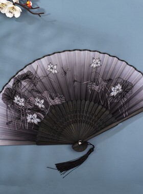 旗袍摄影道具渐变水墨画梅花扇子