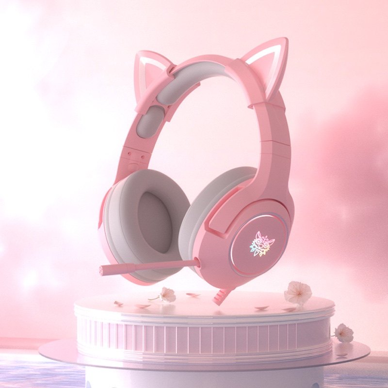 ONIKUMA K9粉色猫耳朵有线电脑头戴式耳机7.1电竞游戏女生直播,淘宝优惠券,粉丝福利购,淘宝优惠卷