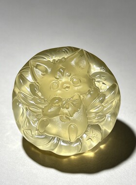 精工款小高货天然黄水晶圆牌天使狐吊坠黄水晶萌狐天使之翼九尾狐