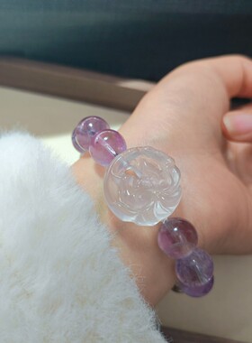 原创新品天然紫水晶手链搭配白水晶狐牌水晶饰品精致礼物