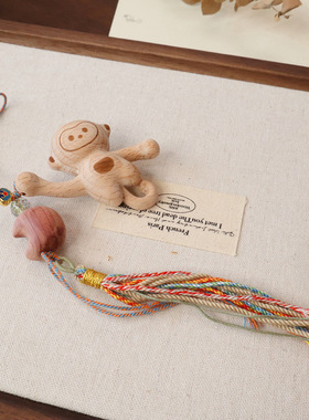 原创设计天然桃木檀木可爱草莓熊小兔挂件菩提包包挂钥匙扣礼物