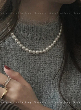 正圆珍珠项链女2024新款爆款叠戴