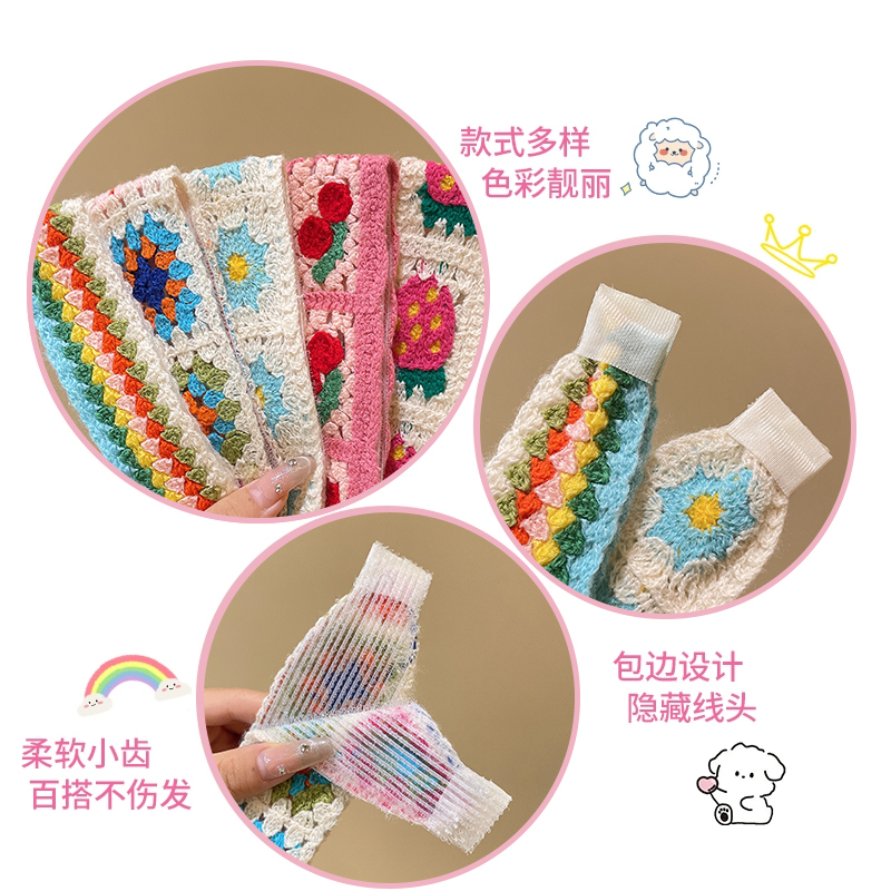 针织魔术贴头发贴宽边发带女2025新款刺绣发箍发卡子洗脸头箍发饰 - 图2