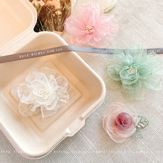 花头饰花朵发夹发卡欧根纱氛围感侧边夹粉色仙女中秋发饰海边配饰