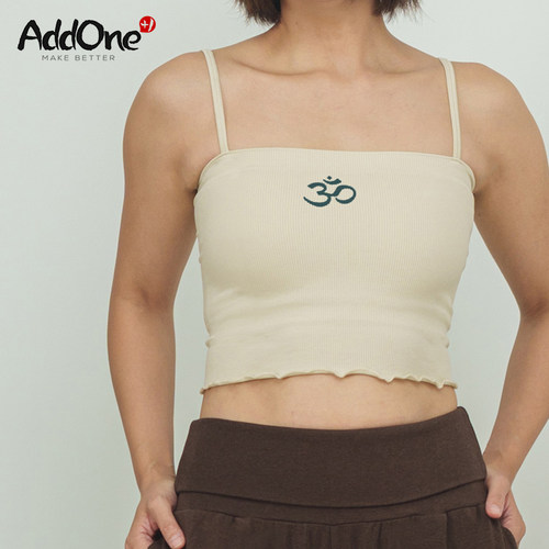 AddOne+1 瑜伽普拉提运动高弹罗纹OM印花吊带短背心 - 图2