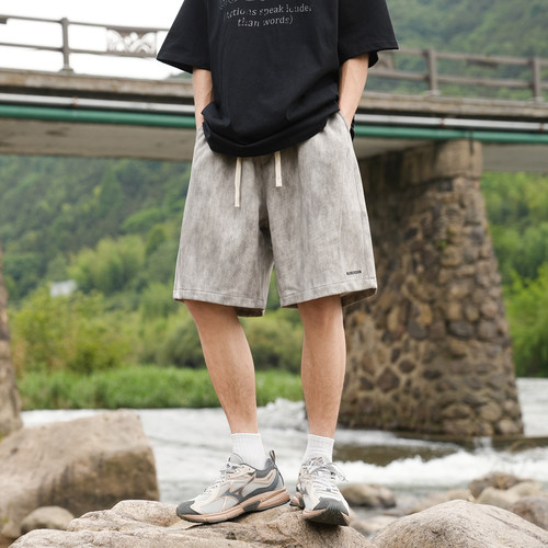 【空气层麂皮绒340g重磅】GOGOSOON男装高密刺绣脏脏短裤夏五分Q - 图0