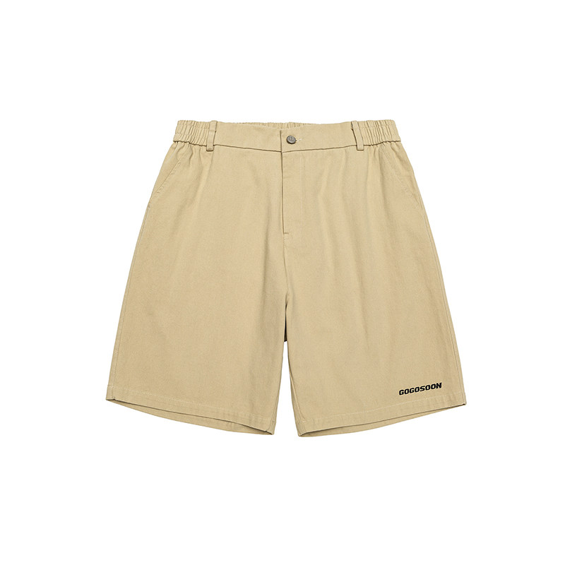 GOGOSOON夏季新款休闲短裤285g男logo刺绣半松紧腰宽松直筒五分Q,淘宝优惠券,粉丝福利购,淘宝优惠卷