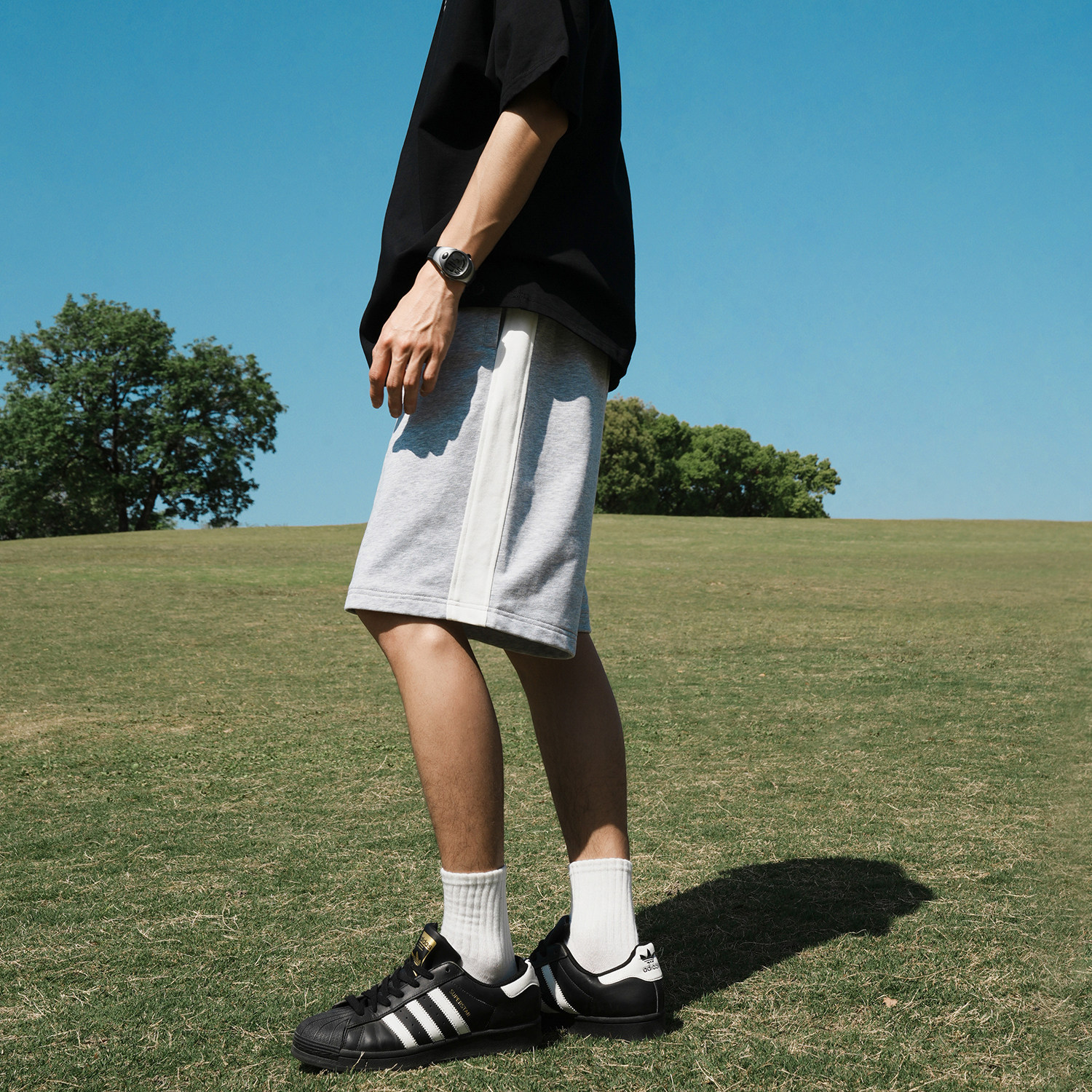 GOGOSOON夏季新款男短裤280g直筒宽松侧条纹百搭系带休闲五分裤Q,淘宝优惠券,粉丝福利购,淘宝优惠卷