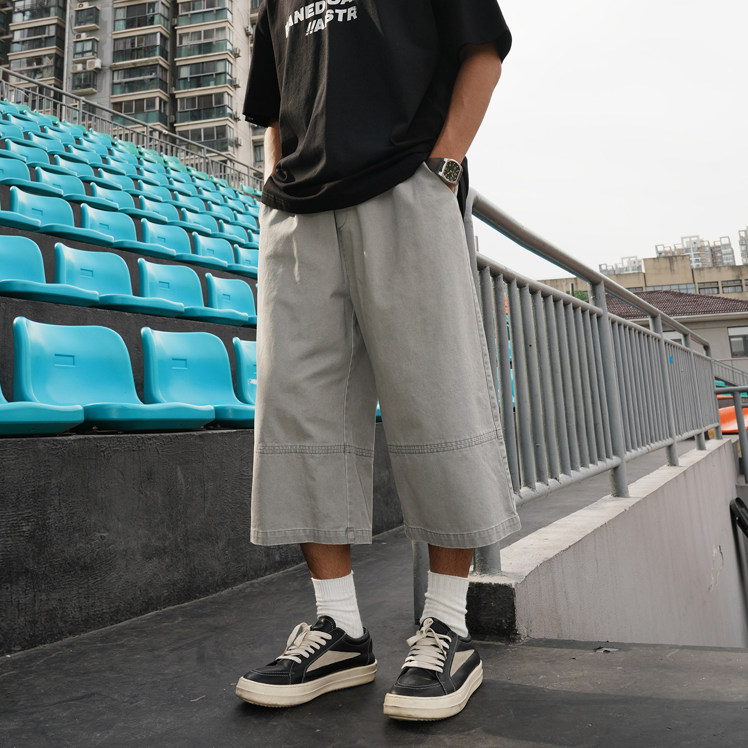 GOGOSOON夏季新款休闲七分裤男280g全棉做旧阔腿青少年直筒裤子Q,淘宝优惠券,粉丝福利购,淘宝优惠卷