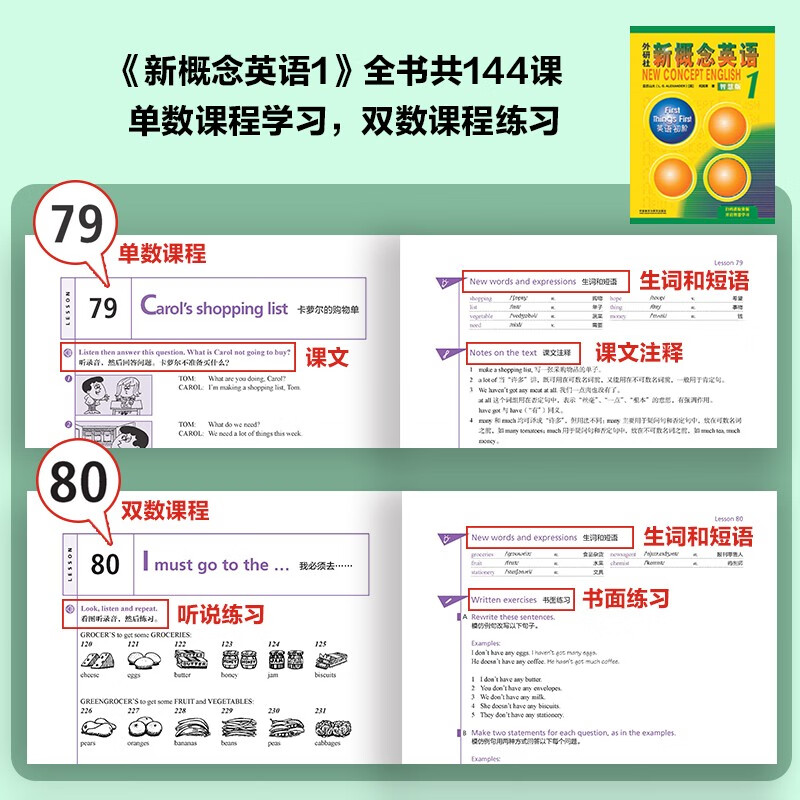 【2024智慧版】新概念英语1-2套装(学生用书+练习册+词汇大全+语法手册) 小学初高中学生自学英语教材英语入门零基础书朗文外研社 - 图3