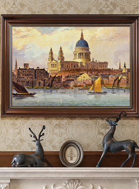 u作【城堡】手绘油画欧式美式古典建筑装饰画餐厅挂画威尼斯水乡