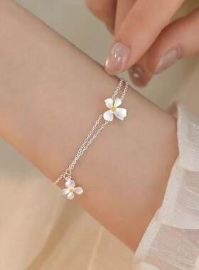 森系栀子花S999纯银叠戴手链