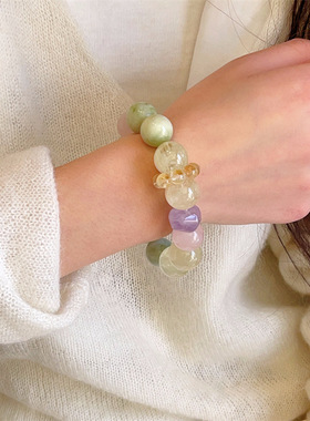 【晶运甜盈】多宝水晶手串葡萄石黄水晶粉水晶紫水晶桃花招财手链