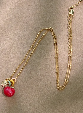 跨境新款感温变色可爱甜美彩色滴油苹果显白吊坠项链创意锁骨链