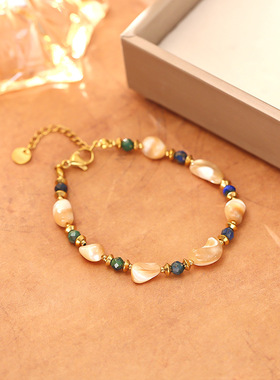 跨境复古天然黄贝凤凰青金串珠项链手链女轻奢百搭淡水珍珠毛衣链