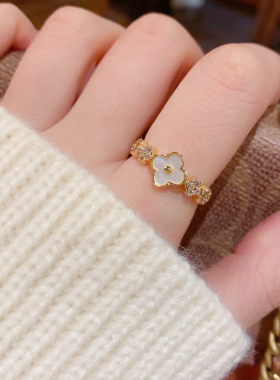 跨境轻奢甜美时尚气质贝壳花朵开口戒指小众设计感精致百搭食指戒