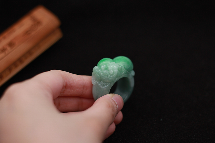 Glowing green fortune, longevity, gourd and brave ring, jade, free shipping