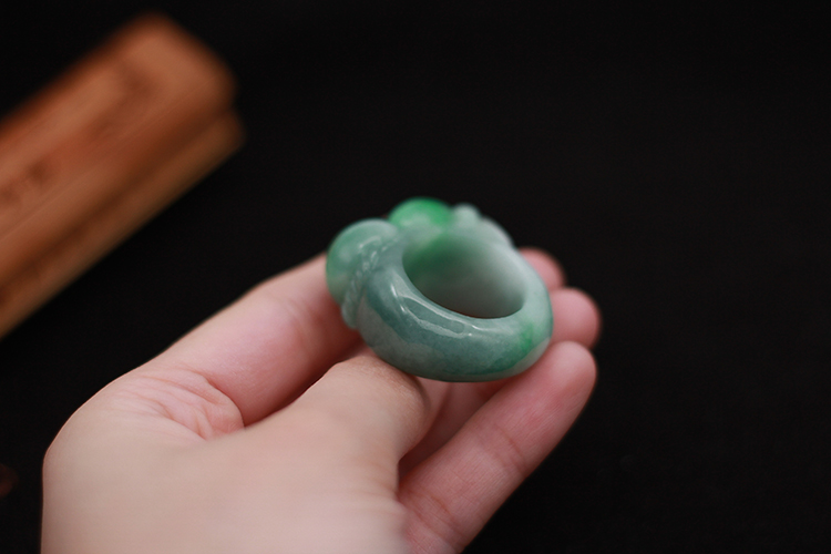 Glowing green fortune, longevity, gourd and brave ring, jade, free shipping
