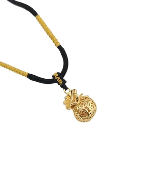 旭平 欧美跨境铜合金电镀24k金色编制黑绳铜钱镂空福袋轻奢项链女