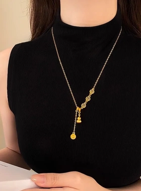 镀真金强保色沙金福字葫芦毛衣链女款新款高级感项链精致吊坠配饰