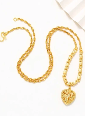 旭平合金镀金心形吊坠水波链项饰高级感复古气质精美爱心项链女