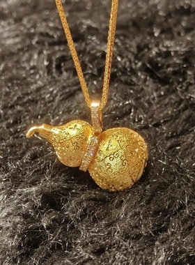 古法设计金色拉丝福禄葫芦吊坠项链新中式碎砖轻奢高级感精工项链