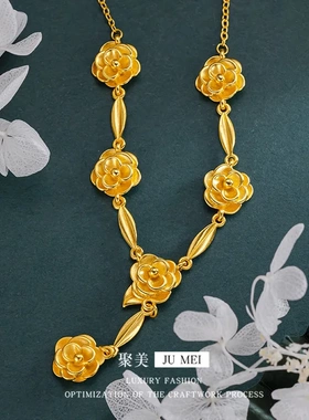 新娘山茶花套链古法传承新中式精致立体Y字山茶花项链轻奢婚庆链