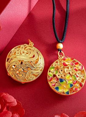 新娘新中式民族风复古珐琅彩蝶恋花吊坠镂空花丝挂坠项链结婚首饰